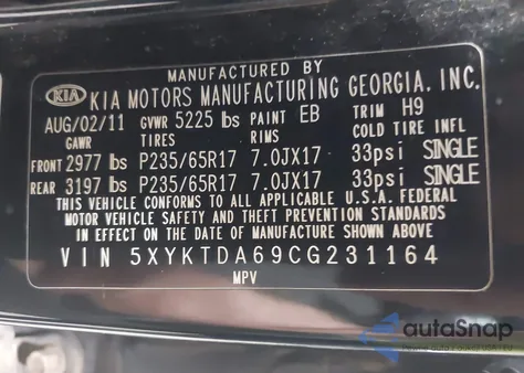 2012 Kia Sorento Lx из США, поврежденный, VIN 5XYKTDA69CG231164